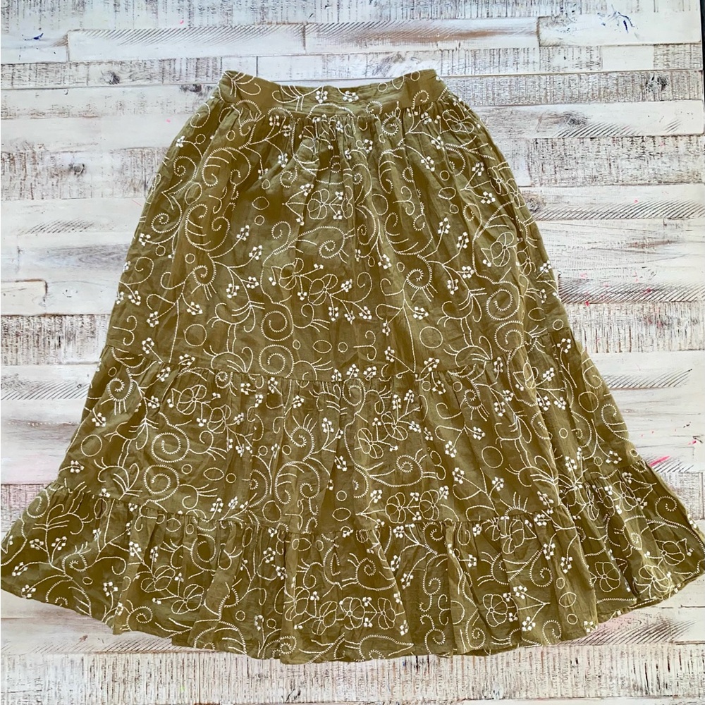 Reba Green Embellished Tiered Maxi Skirt